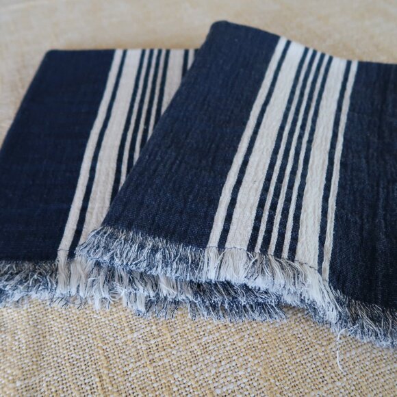 Mud Pie Navy & White Set of 2 Napkins Farmhouse Cotton - Picture 2 of 6